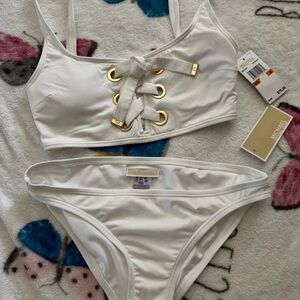 Michael Kors 2 Piece Lace Up Bikini with Gold Details SIZE SMALL NWT